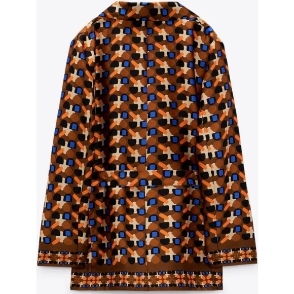 New Zara Printed Double Breasted Tie Belt Brown Blazer Blogger Favorite NWT XS - Picture 12 of 17